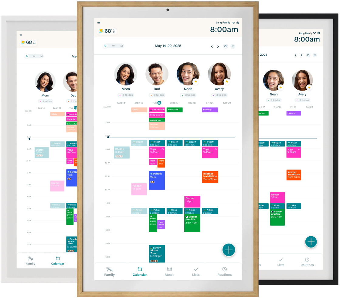 Two digital calendars displaying a schedule with colorful markers on a white background.